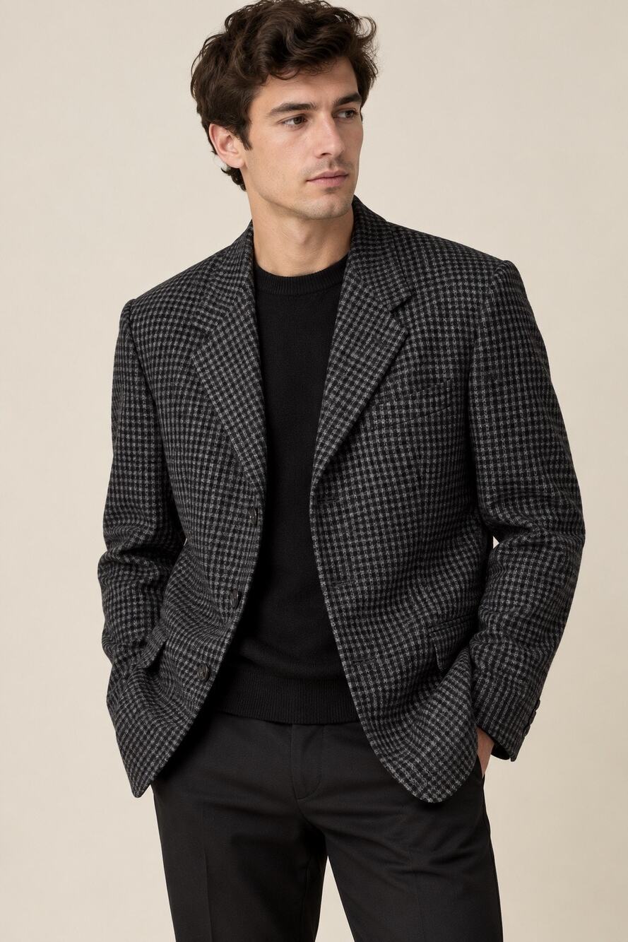 Bernhard Altmann Houndstooth Blazer Jacket Gray Black 44 Long Vintage